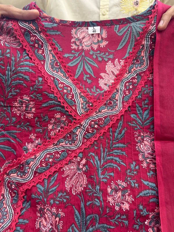 Maroon_Cotton_Floral_Print_Anarkali_Kurta_Set_For_Women