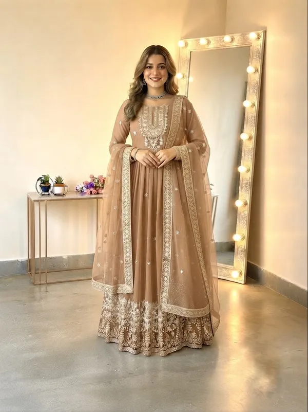 Designer_Beige_Anarkali_Gown_with_Embroidered_Dupatta