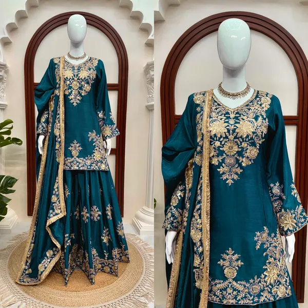 Designer_Teal_Blue_Embroidered_Sharara_Dress_for_Wedding_&_Party_Wear