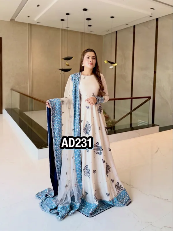 White_And_Blue_Georgette_Embroidered_Anarkali_Suit_For_Women