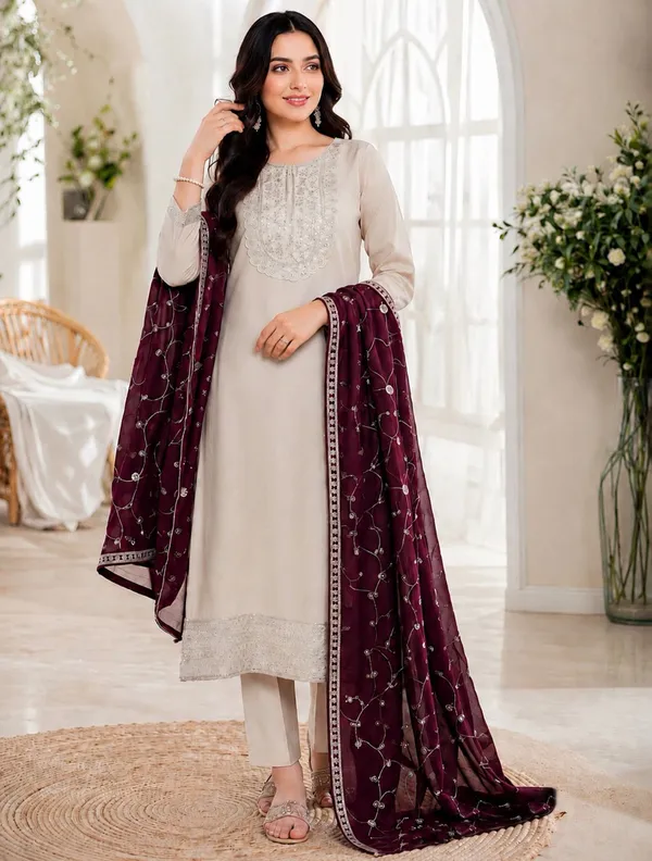 Elegant_Ivory_Embroidered_Pakistani_Straight_Suit_with_Maroon_Dupatta