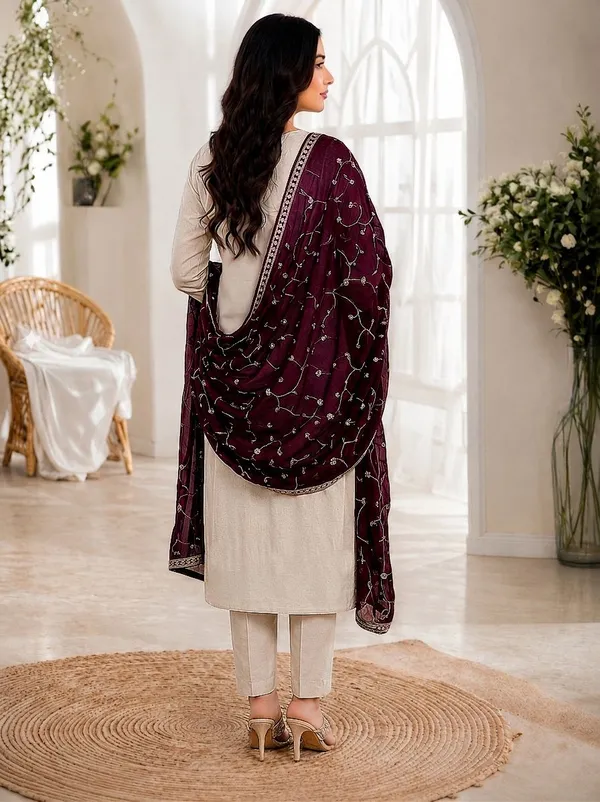 Elegant_Ivory_Embroidered_Pakistani_Straight_Suit_with_Maroon_Dupatta