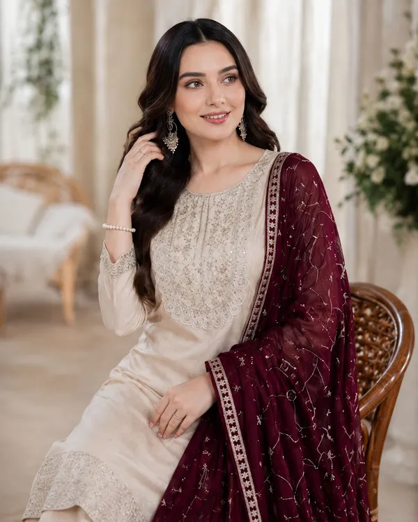 Elegant_Ivory_Embroidered_Pakistani_Straight_Suit_with_Maroon_Dupatta
