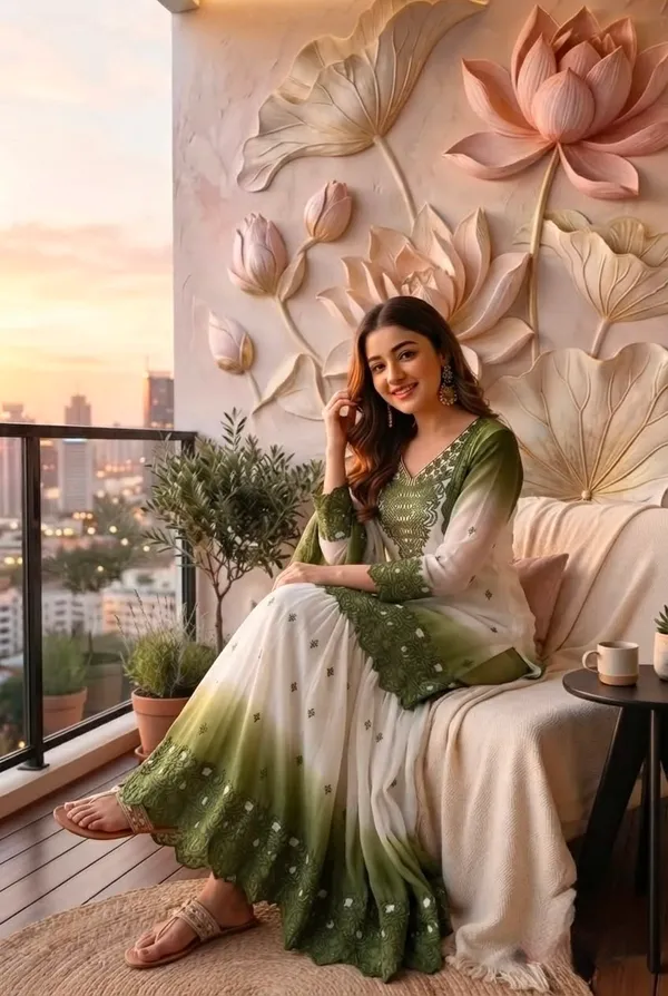 Elegant_Olive_Green_&_White_Embroidered_Anarkali_Dress