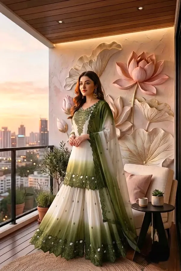 Elegant_Olive_Green_&_White_Embroidered_Anarkali_Dress