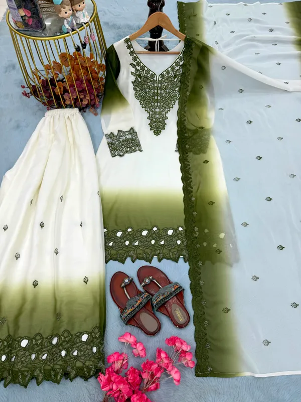 Elegant_Olive_Green_&_White_Embroidered_Anarkali_Dress