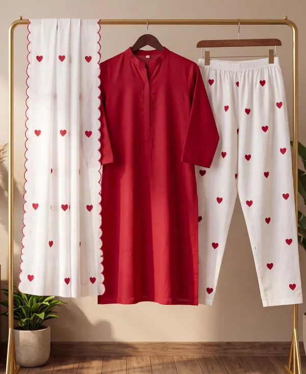 Elegant_Red_Cotton_Kurta_Set_with_White_Heart_Print_Pants_&_Dupatta
