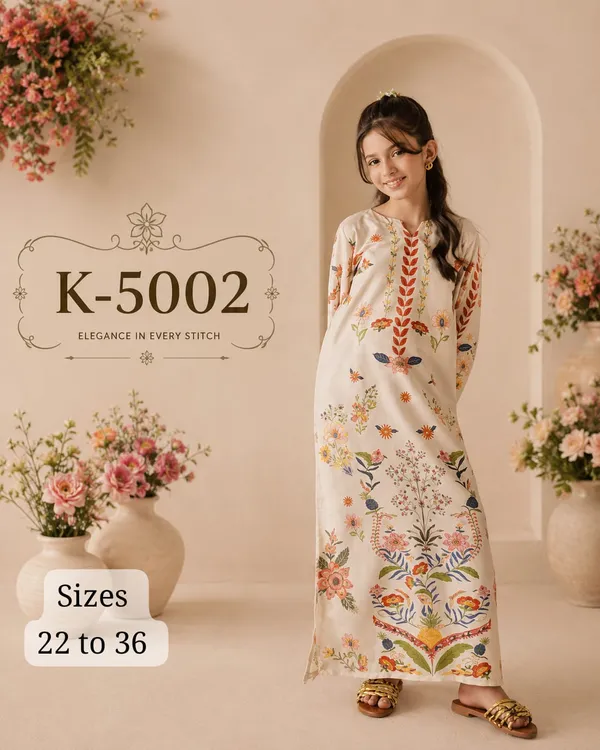 Off-White_Floral_Embroidered_Long_Kurta_for_Girls