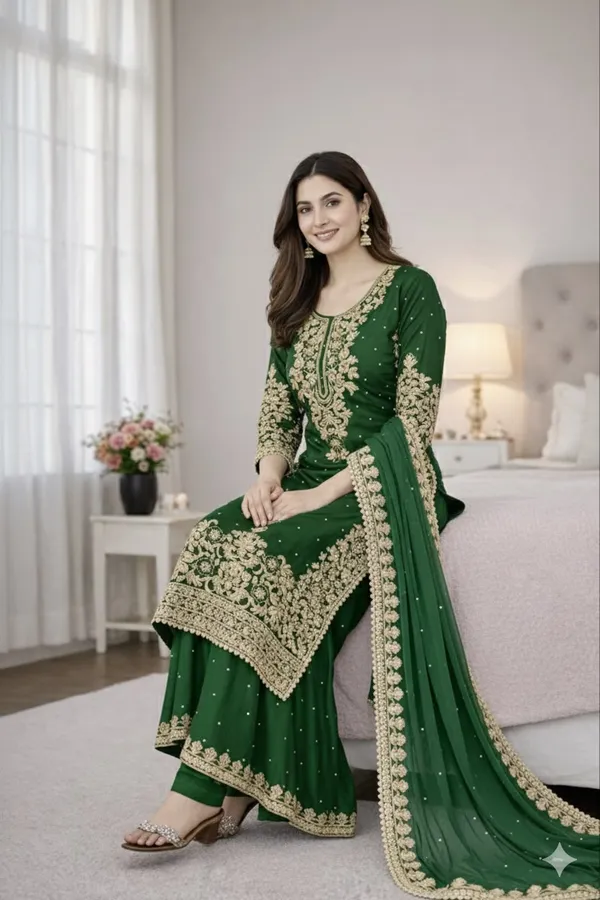 Green_Heavy_Embroidered_Sharara_Suit_with_Silk_Dupatta