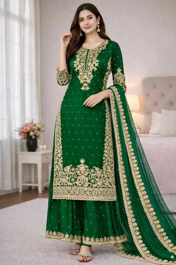 Green_Heavy_Embroidered_Sharara_Suit_with_Silk_Dupatta