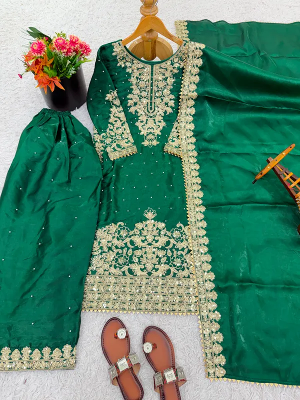 Green_Heavy_Embroidered_Sharara_Suit_with_Silk_Dupatta