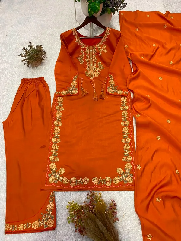 Orange_Embroidered_Suit_Set_For_Women