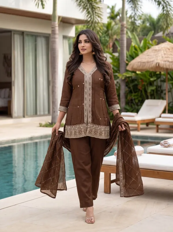 Brown_Vichitra_Silk_Embroidered_Ethnic_Suit_Set_For_Women