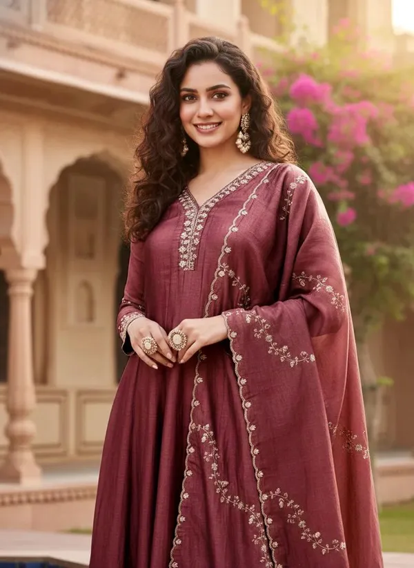 Maroon_Silk_Embroidered_Anarkali_Suit_Set_For_Women