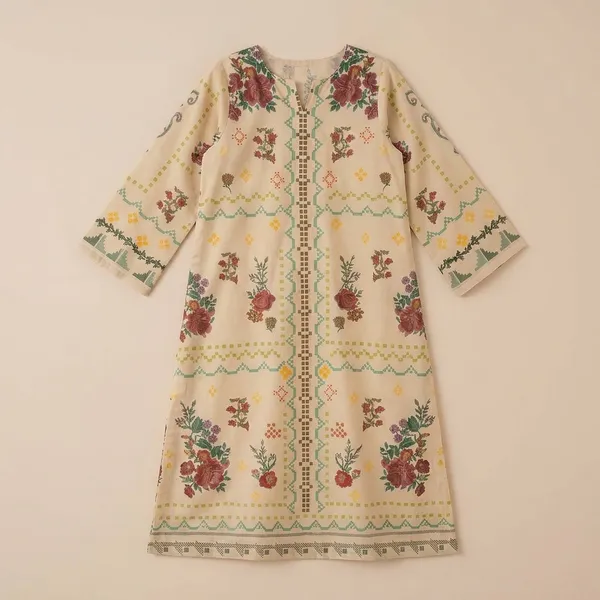 Beige_Floral_Embroidered_Long_Kurta_for_Girls