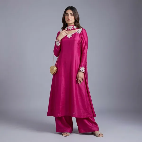 Magenta_Embroidered_Kurta_Palazzo_Set_For_Women