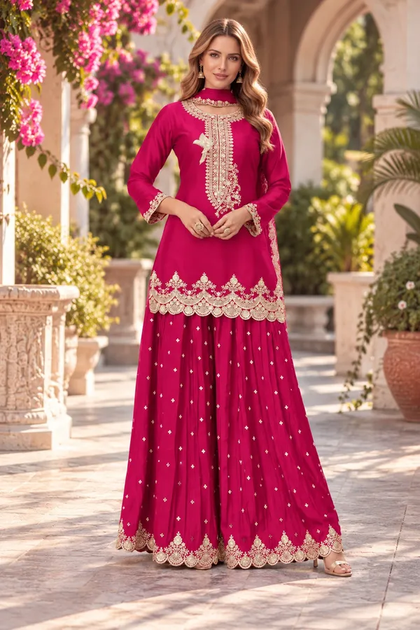 Magenta_Embroidered_Sharara_Suit_Premium_Festive_Collection
