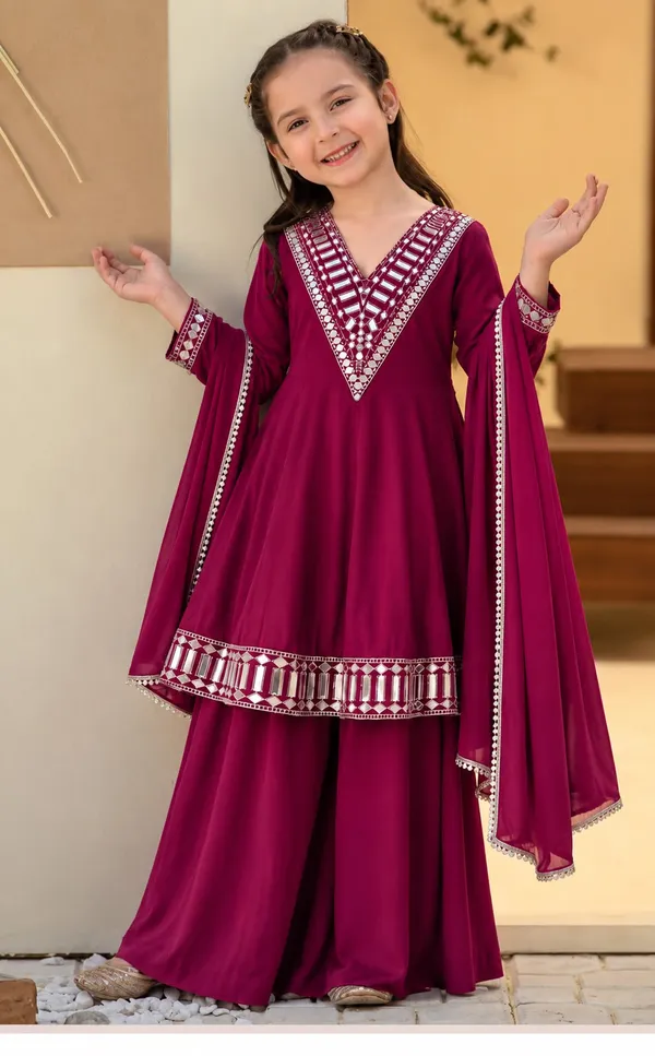 Magenta_Kids_Sharara_Suit_with_Silver_Embroidered_Neckline