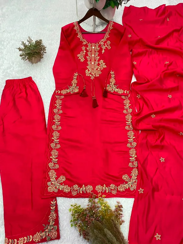 Red_Embroidered_Kurta_Set_For_Women