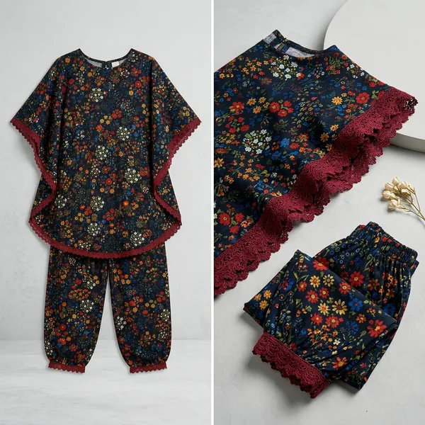 Navy_Floral_Slub_Reyon_Kaftan_Style_Suit_Set_for_Girls