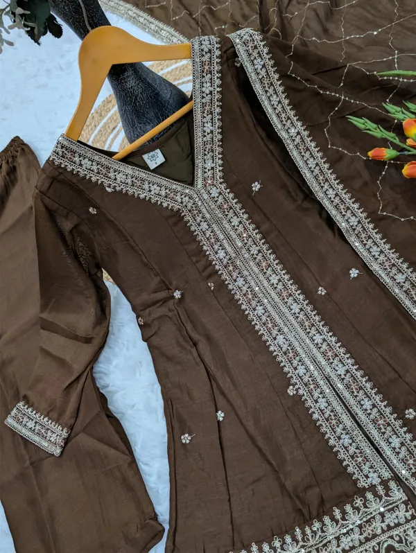 Brown_Vichitra_Silk_Embroidered_Ethnic_Suit_Set_For_Women