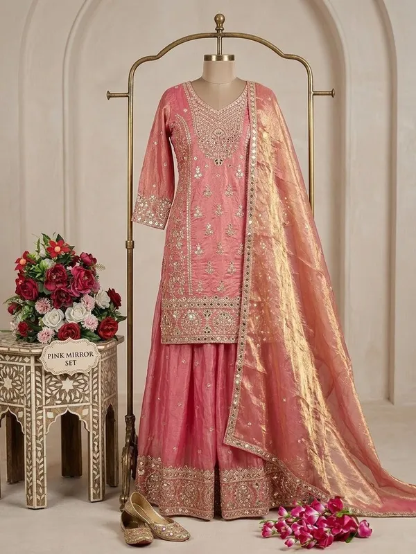 Peach_Pink_Embroidered_Kurta_Sharara_Set_with_Silk_Dupatta