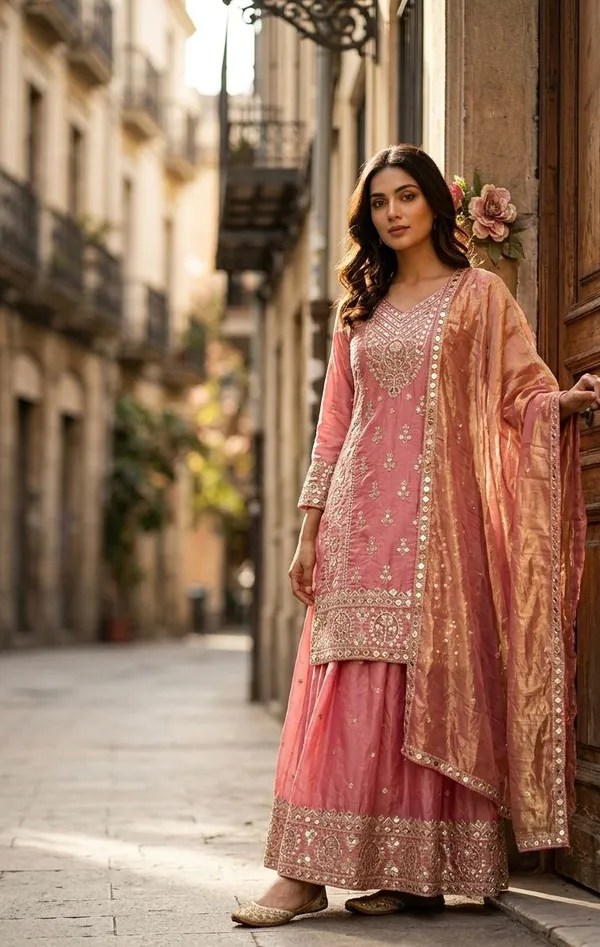 Peach_Pink_Embroidered_Kurta_Sharara_Set_with_Silk_Dupatta