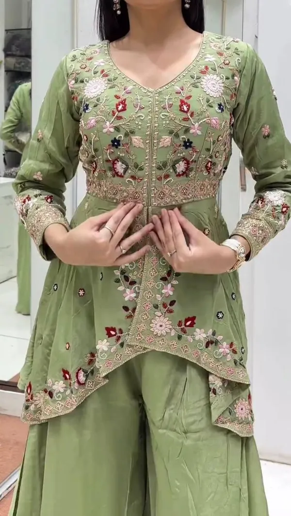Premium_Green_Embroidered_Kurta_Plazzo