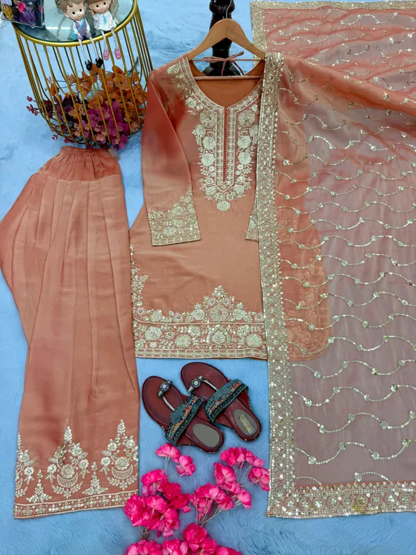 Premium_Peach_Embroidered_Straight_Kurta_Palazzo_Set