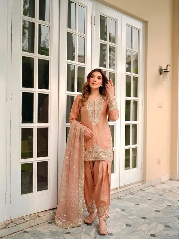 Premium_Peach_Embroidered_Straight_Kurta_Palazzo_Set