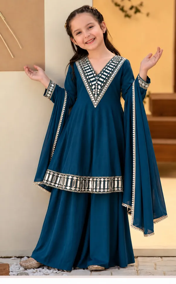 Royal_Blue_Kids_Sharara_Suit_with_Silver_Embroidered_Neckline