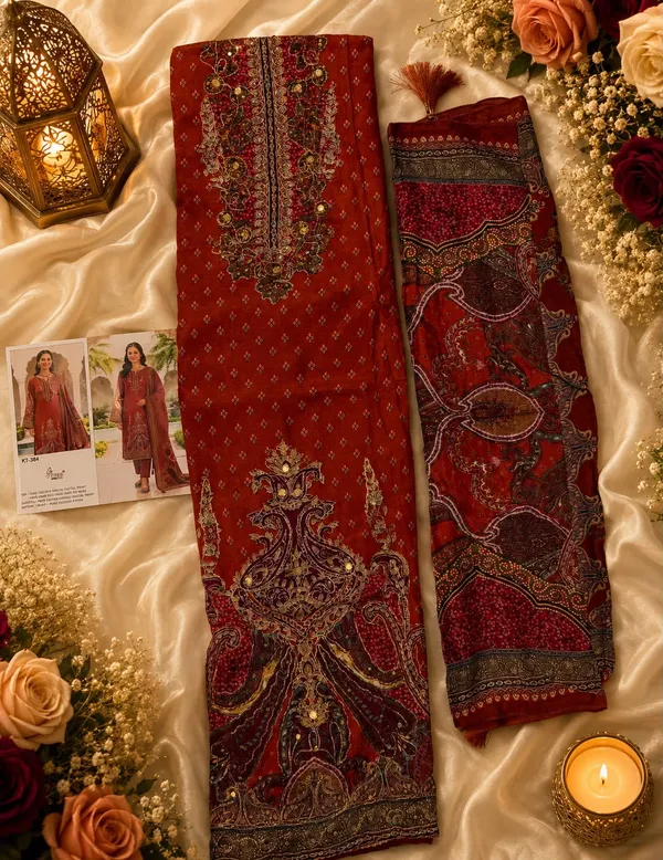 Rust_Orange_Viscose_Maslin_Digital_Print_Suit_with_Aari_&_Diamond_Work