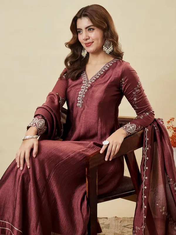Maroon_Silk_Embroidered_Anarkali_Suit_Set_For_Women
