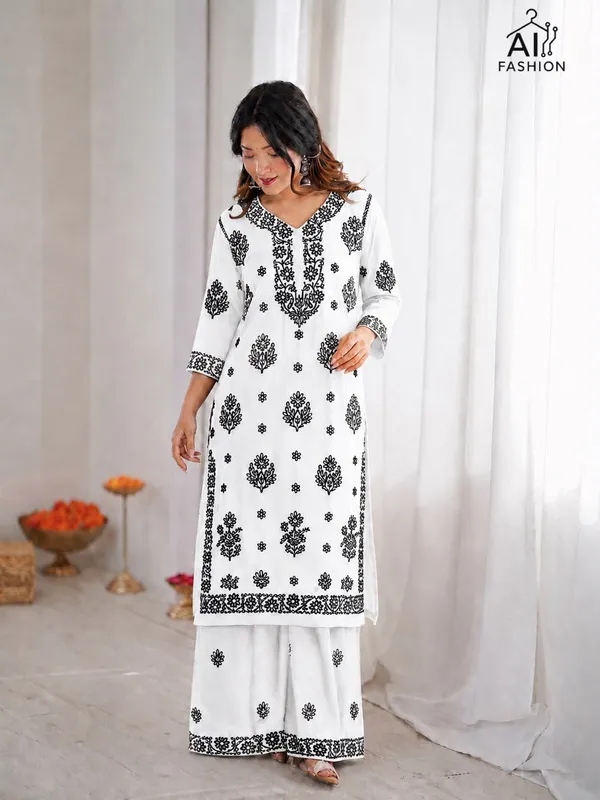 White_Floral_Printed_Kurta_Palazzo_Set