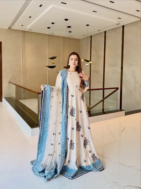 White_And_Blue_Georgette_Embroidered_Anarkali_Suit_For_Women