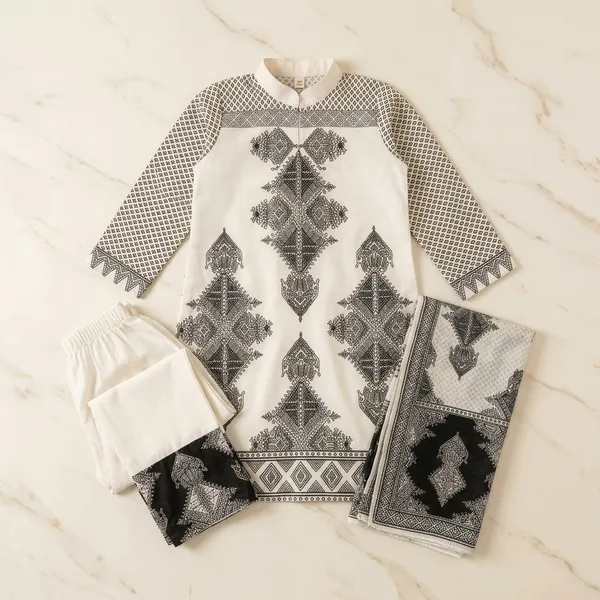 White_and_Black_Printed_Cotton_Kurta_Palazzo_Set_with_Dupatta_for_Girls