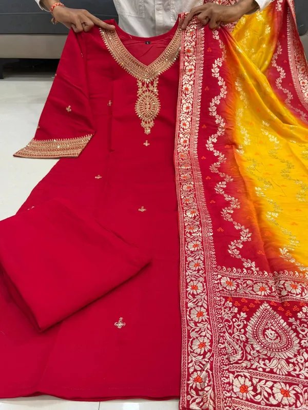 Red_Silk_Embroidered_Anarkali_Kurta_Set_For_Women