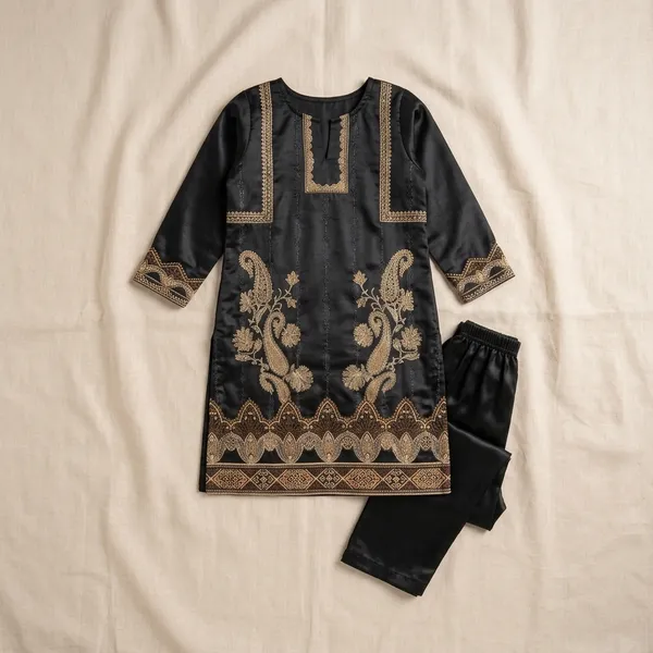 Black_Golden_Embroidered_Ethnic_Kurta_Set_for_Girls