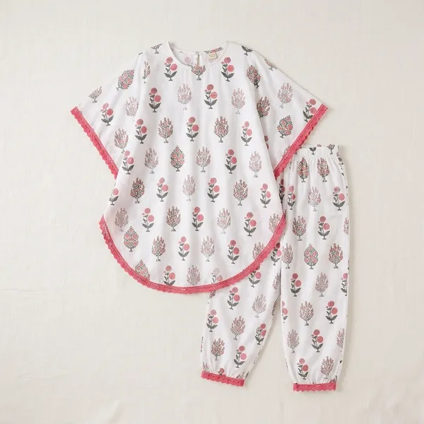 White_Floral_Print_Slub_Reyon_Kaftan_Style_Kurta_Set_for_Girls