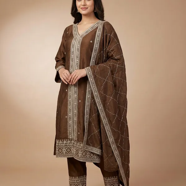 Brown_Vichitra_Silk_Embroidered_Ethnic_Suit_Set_For_Women