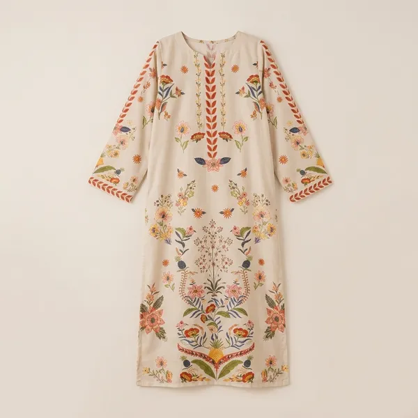Off-White_Floral_Embroidered_Long_Kurta_for_Girls