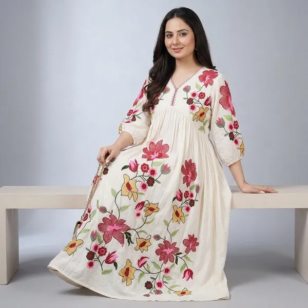 White_Rayon_Floral_Embroidered_Maxi_Dress_For_Women