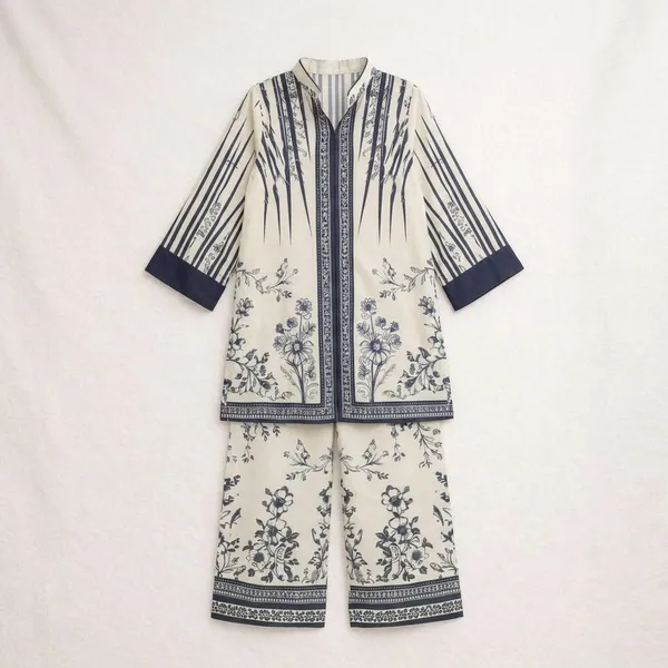 Beige_Navy_Blue_Printed_Cotton_Kurta_Palazzo_Set_for_Girls