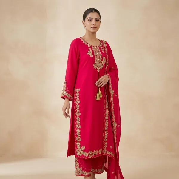 Red_Embroidered_Kurta_Set_For_Women