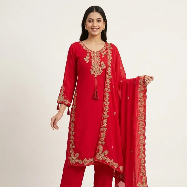 Red_Embroidered_Kurta_Set_For_Women