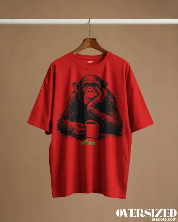 Red_Cotton_Oversized_Monkey_Print_T-Shirt_For_Men