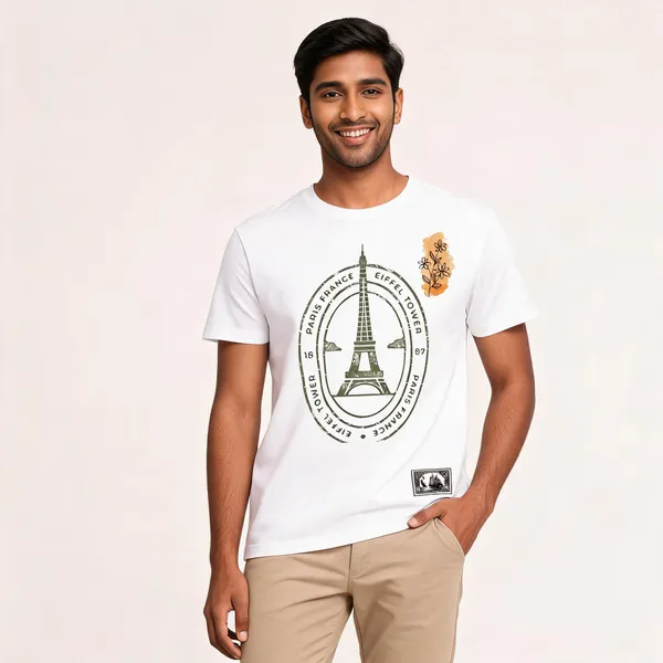White_Cotton_Printed_Eiffel_Tower_Graphic_T-Shirt_For_Men