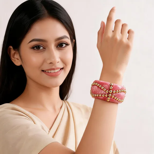 Aquarelle_Red-_Pink_Resin_Gold_Studded_Wide_Cuff_Bangle_For_Women