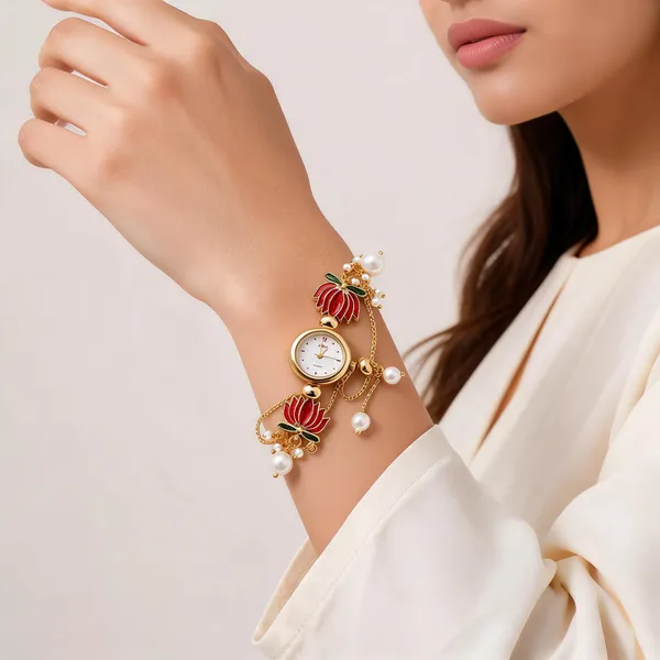 Padma_small_dial_Round_Red-_German_Silver_Lotus_Charm_Pearl_Bracelet_Watch