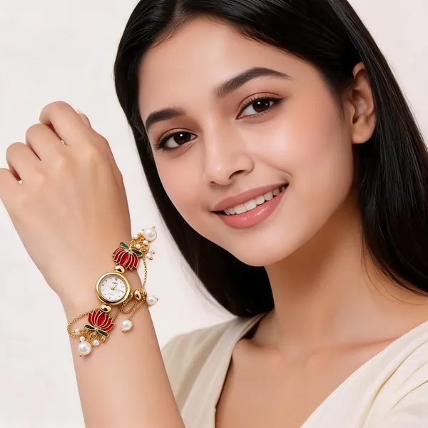 Padma_small_dial_Round_Red-_German_Silver_Lotus_Charm_Pearl_Bracelet_Watch